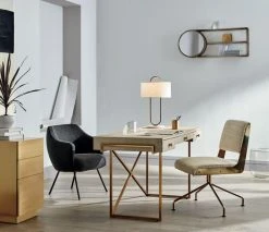 Avalon 3-Drawer Gold Desk With Ivory Shagreen Top -Cb2 Pop Shop AvalonIvoryFauxShagreenJN20 1