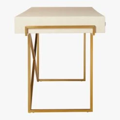Avalon 3-Drawer Gold Desk With Ivory Shagreen Top -Cb2 Pop Shop AvalonIvoryFauxShgrnDeskSD20