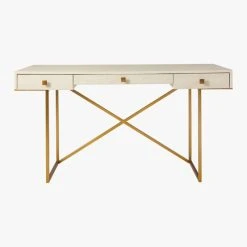 Avalon 3-Drawer Gold Desk With Ivory Shagreen Top -Cb2 Pop Shop AvalonIvoryFauxShgrnDeskSO20