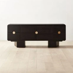 Bishop Black Ebonized Oak Wood Credenza