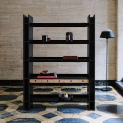 Genova Black Ebonized Oak Bookcase 16 Genova Black Ebonized Oak Bookcase -Cb2 Pop Shop CB2FA22 FR 12 V2