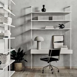 Stairway 2-Drawer White Wall Mount Desk With Shelves 96'' -Cb2 Pop Shop CB2SP22 48C hero