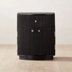 Cameo Curved Black Wood Nightstand With Drawer