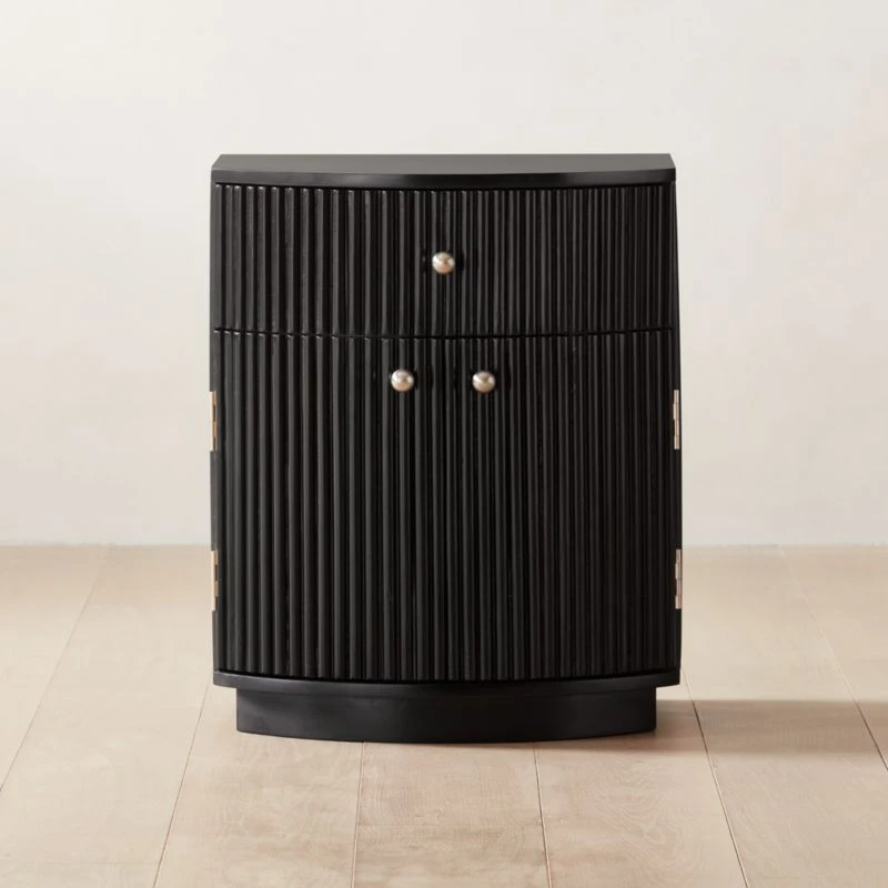 Cameo Curved Black Wood Nightstand With Drawer 3 Cameo Curved Black Wood Nightstand With Drawer