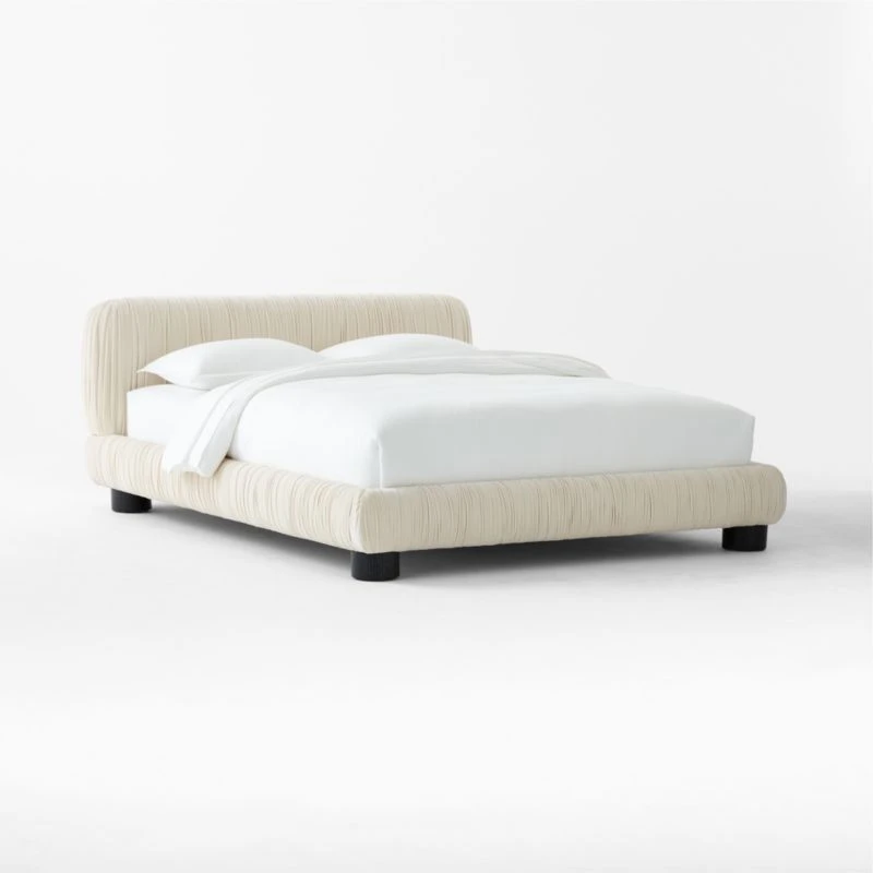 Cantar Ivory Velvet Upholstered Queen Bed 5 Cantar Ivory Velvet Upholstered Queen Bed - Image 3