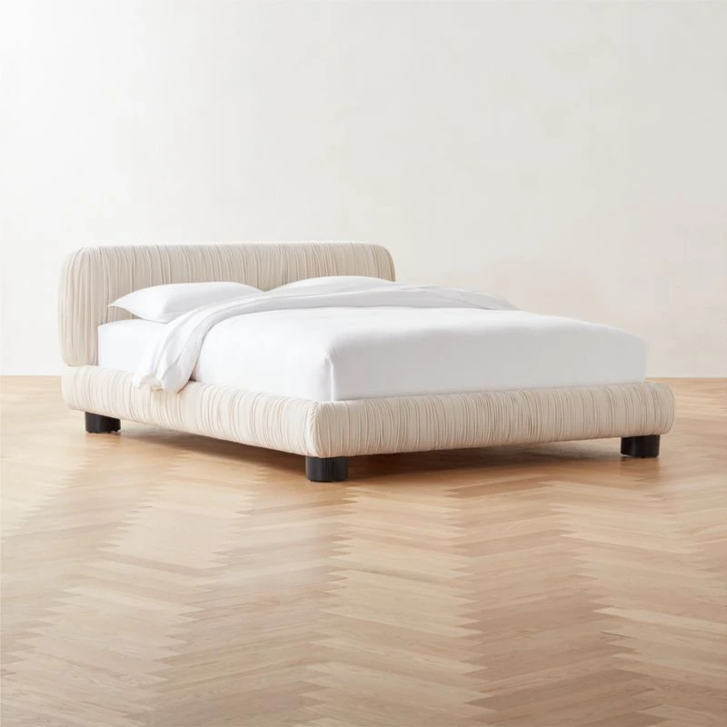 Cantar Ivory Velvet Upholstered Queen Bed 4 Cantar Ivory Velvet Upholstered Queen Bed - Image 2