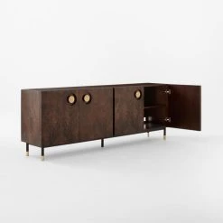 Carbon Brown Burl Wood Media Console -Cb2 Pop Shop CarbonBnBrlWdMdCredenza3QAVSSF22