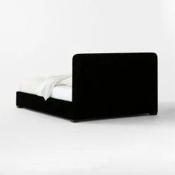 Claudette Black Leather And Velvet Upholstered Queen Bed -Cb2 Pop Shop ClaudetteVlvtNLthrQBed3QBSSS23