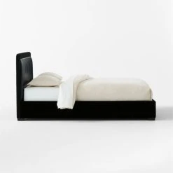 Claudette Black Leather And Velvet Upholstered Queen Bed -Cb2 Pop Shop ClaudetteVlvtNLthrQBedSDSSS23
