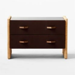 Crillo 2-Drawer Brown Nightstand With Mirror Top -Cb2 Pop Shop CrilloNatNightstandSOSSF21