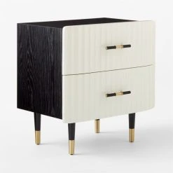 Crimped 2-Drawer Black And White Oak Wood Nightstand -Cb2 Pop Shop CrimpedWhiteNightstand3QSSF21
