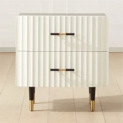 Crimped 2-Drawer Black And White Oak Wood Nightstand