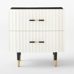 Crimped 2-Drawer Black And White Oak Wood Nightstand -Cb2 Pop Shop CrimpedWhiteNightstandSOSSF21