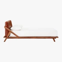 Drommen Acacia Wood Platform Queen Bed With Leather Headboard -Cb2 Pop Shop DrommenBedQueenLeatherSDS17