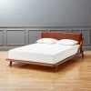 Drommen Acacia Wood Platform Queen Bed With Leather Headboard