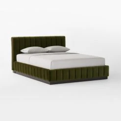 Forte Channeled Green Velvet Queen Bed -Cb2 Pop Shop ForteGreenQueenBed3QSSF22