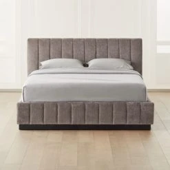 Forte Channeled Grey Velvet Queen Bed