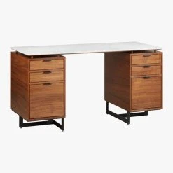 Fullerton 6-Drawer Walnut Wood Desk With White Marble Top -Cb2 Pop Shop FullertonMdlrDskW2Drwrs3QFS18