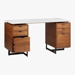Fullerton 6-Drawer Walnut Wood Desk With White Marble Top -Cb2 Pop Shop FullertonMdlrDskW2DrwrsAVS18
