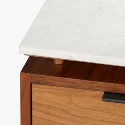 Fullerton 3-Drawer Metal And Walnut Wood Desk With White Marble Top -Cb2 Pop Shop FullertonMdlrDskWDrwrLegAVS18