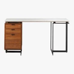 Fullerton 3-Drawer Metal And Walnut Wood Desk With White Marble Top -Cb2 Pop Shop FullertonMdlrDskWDrwrLegS18