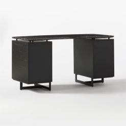 Fullerton 6-Drawer Black Oak Wood Desk With Black Marble Top -Cb2 Pop Shop FullertonModBkDkW2BkDrw3QBF20