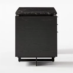 Fullerton 6-Drawer Black Oak Wood Desk With Black Marble Top -Cb2 Pop Shop FullertonModBkDkW2BkDrwSDF20