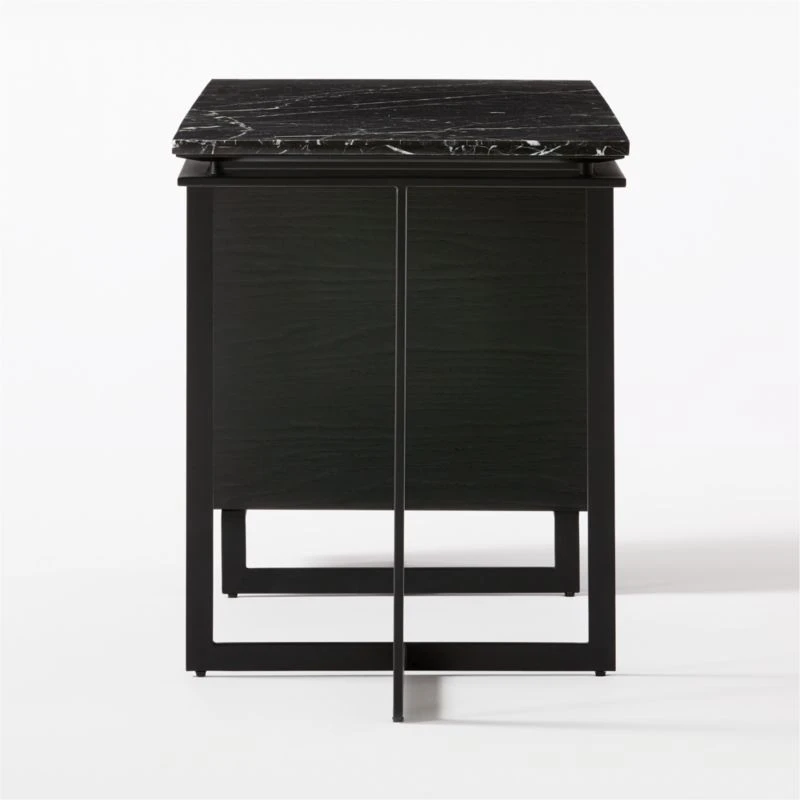 Fullerton 3-Drawer Black Metal And Oak Wood Desk With Black Marble Top 8 Fullerton 3-Drawer Black Metal And Oak Wood Desk With Black Marble Top - Image 6