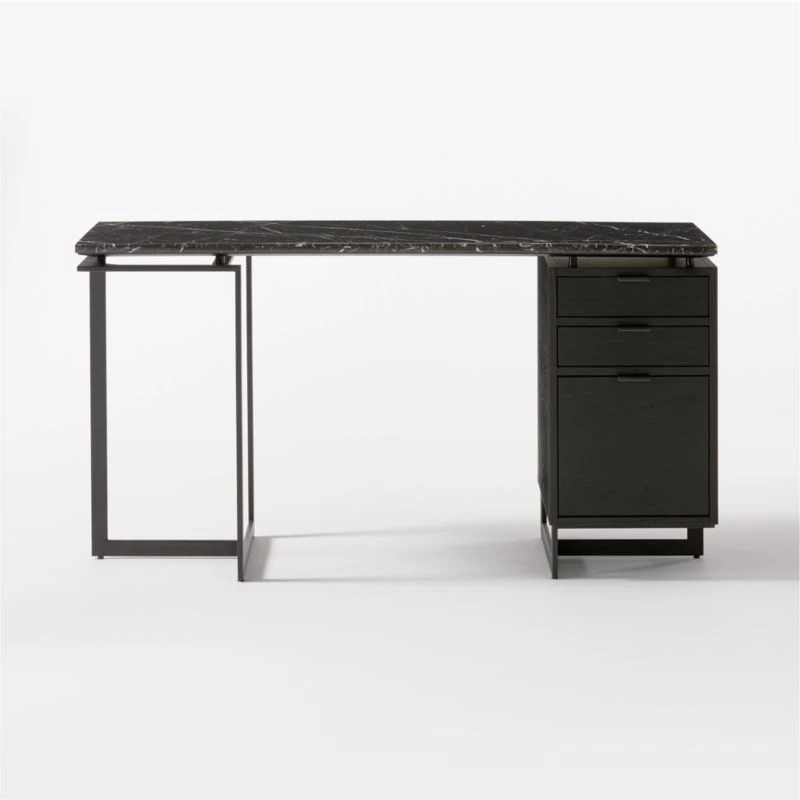 Fullerton 3-Drawer Black Metal And Oak Wood Desk With Black Marble Top 7 Fullerton 3-Drawer Black Metal And Oak Wood Desk With Black Marble Top - Image 5