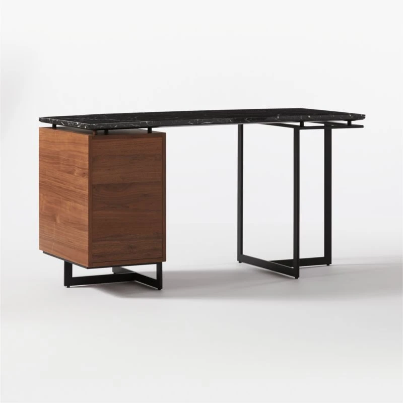 Fullerton 3-Drawer Metal And Walnut Wood Desk With Black Marble Top 8 Fullerton 3-Drawer Metal And Walnut Wood Desk With Black Marble Top - Image 6
