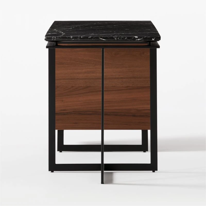 Fullerton 3-Drawer Metal And Walnut Wood Desk With Black Marble Top 7 Fullerton 3-Drawer Metal And Walnut Wood Desk With Black Marble Top - Image 5