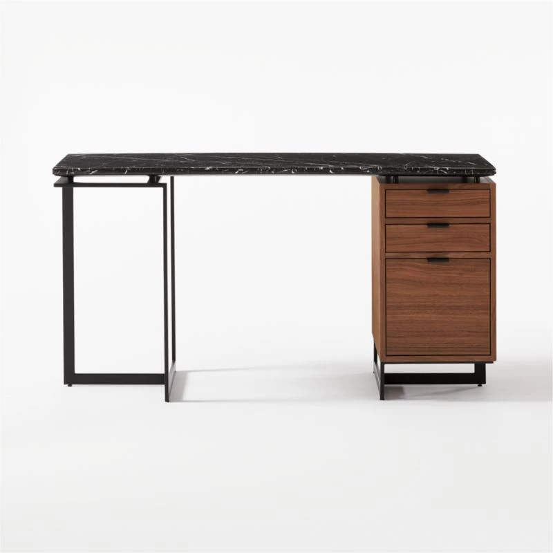 Fullerton 3-Drawer Metal And Walnut Wood Desk With Black Marble Top 6 Fullerton 3-Drawer Metal And Walnut Wood Desk With Black Marble Top - Image 4