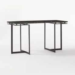 Fullerton Black Metal Desk With Black Marble Top -Cb2 Pop Shop FullertonModBkDskWTwoLegs3QBF20
