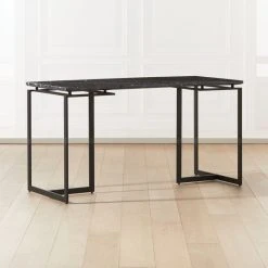 Fullerton Black Metal Desk With Black Marble Top -Cb2 Pop Shop FullertonModBkDskWTwoLegsAV2SHF20 1x1