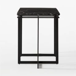Fullerton Black Metal Desk With Black Marble Top -Cb2 Pop Shop FullertonModBkDskWTwoLegsSDF20