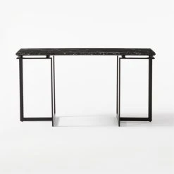 Fullerton Black Metal Desk With Black Marble Top -Cb2 Pop Shop FullertonModBkDskWTwoLegsSOF20