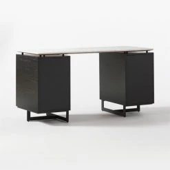 Fullerton 6-Drawer Black Oak Wood Desk With White Marble Top -Cb2 Pop Shop FullertonModWtDkW2BkDrw3QBF20