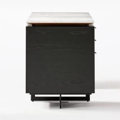 Fullerton 6-Drawer Black Oak Wood Desk With White Marble Top -Cb2 Pop Shop FullertonModWtDkW2BkDrwSDF20