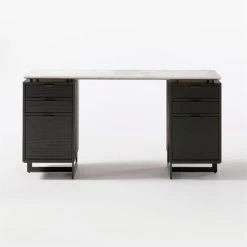 Fullerton 6-Drawer Black Oak Wood Desk With White Marble Top -Cb2 Pop Shop FullertonModWtDkW2BkDrwSOF20