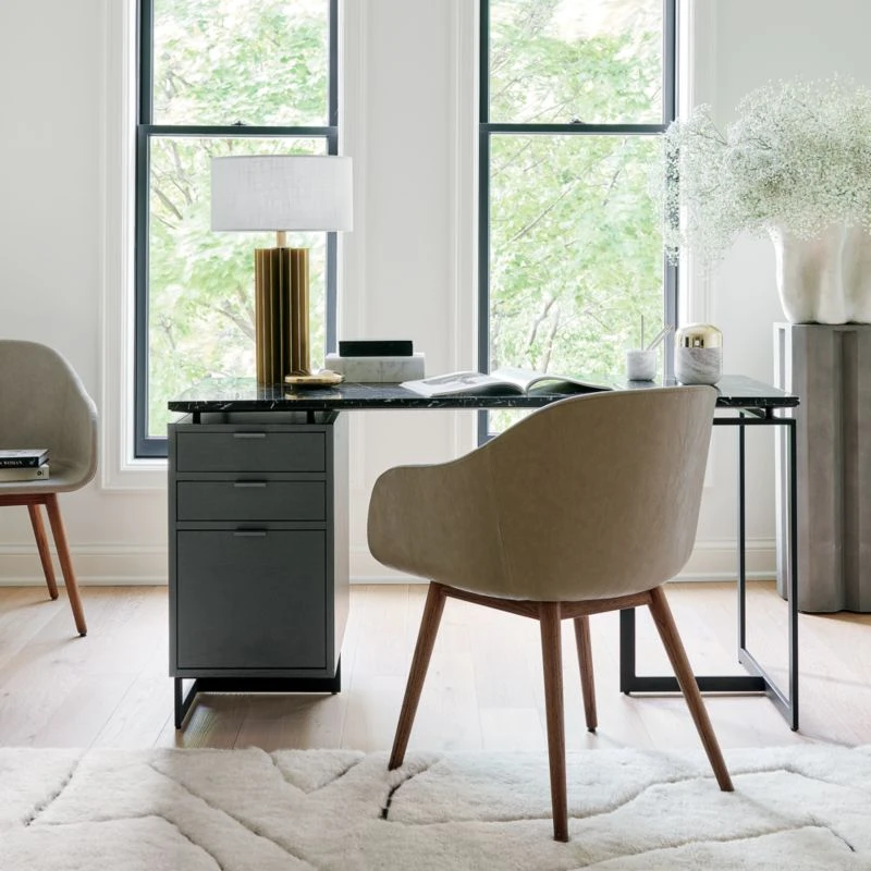 Fullerton 3-Drawer Black Metal And Oak Wood Desk With Black Marble Top 6 Fullerton 3-Drawer Black Metal And Oak Wood Desk With Black Marble Top - Image 4