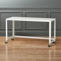 Go-Cart White Metal Desk On Wheels