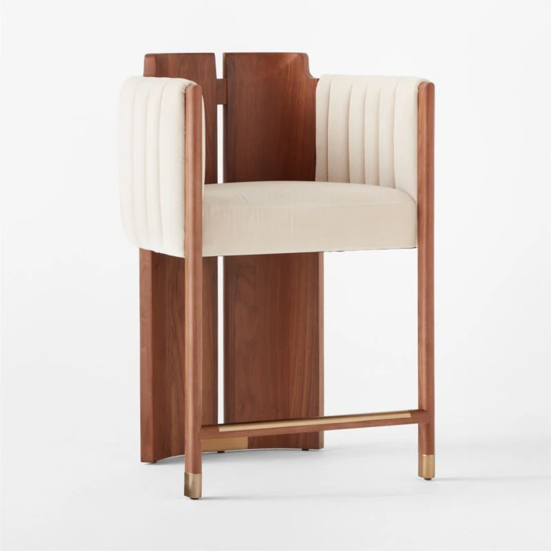 Half Moon Ivory Velvet Counter Stool Set Of 2 5 Half Moon Ivory Velvet Counter Stool Set Of 2 - Image 3