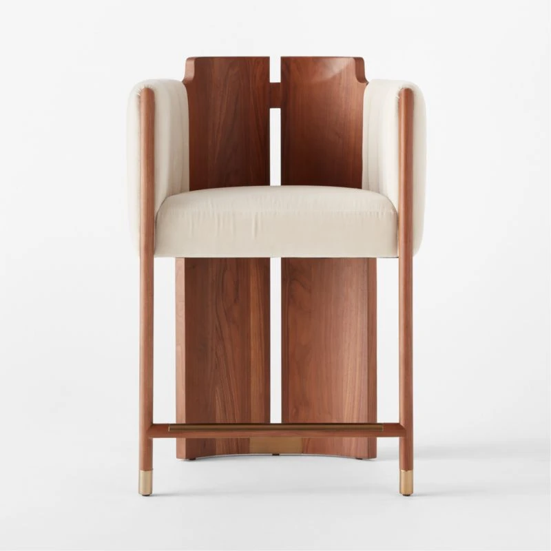 Half Moon Ivory Velvet Counter Stool Set Of 2 4 Half Moon Ivory Velvet Counter Stool Set Of 2 - Image 2