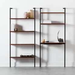 Helix Walnut Wood Wall Mount Desk With Shelves 70'' -Cb2 Pop Shop HelixShortBookcaseNDeskFHS20 1x1