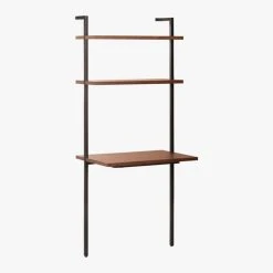 Helix Walnut Wood Wall Mount Desk With Shelves 70'' -Cb2 Pop Shop HelixShortDeskWalnut3QS20