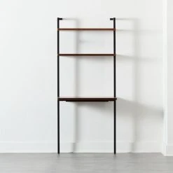 Helix Walnut Wood Wall Mount Desk With Shelves 70''