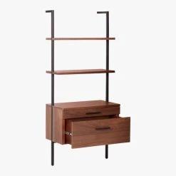 Helix 70" Walnut Bookcase With 2 Drawers -Cb2 Pop Shop HelixShortShlf2DrwWalnut3QAVS20