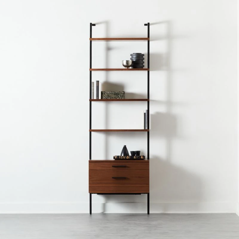 Helix 96" Walnut Bookcase With 2 Drawers 4 Helix 96" Walnut Bookcase With 2 Drawers - Image 2