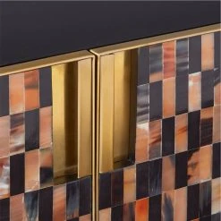 Tiled Horn And Acacia Wood Credenza -Cb2 Pop Shop HornMediaCredenzaAVSSF21
