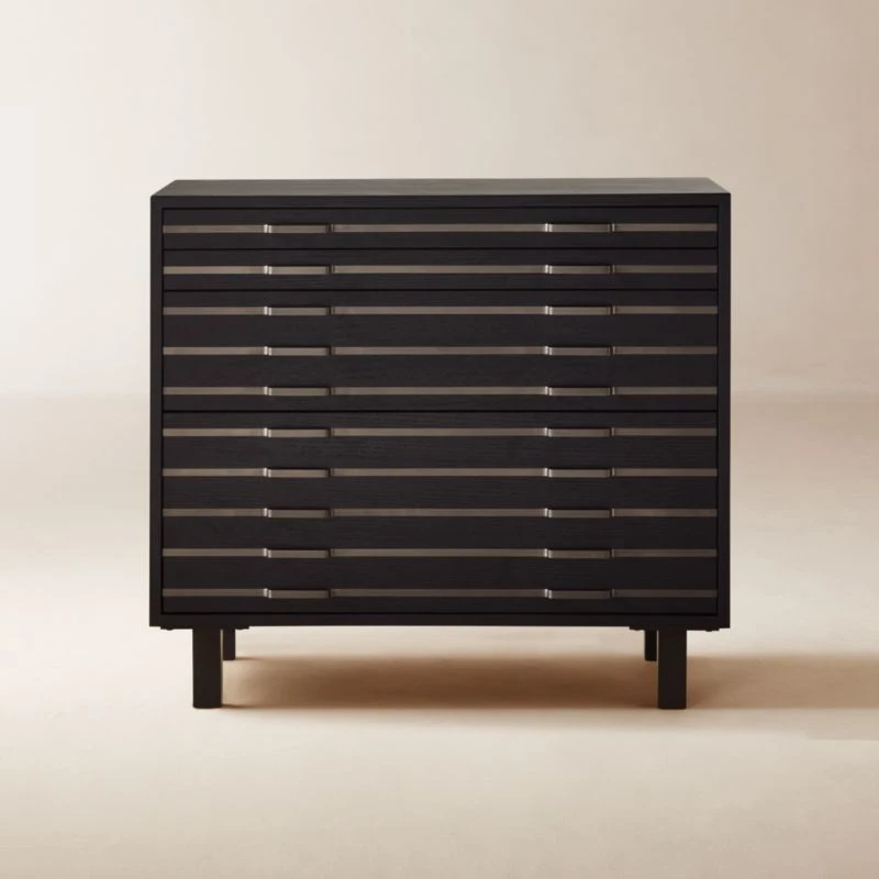 Inline Black Oak Wood 4-Drawer File Cabinet With Blackened Steel Handles 3 Inline Black Oak Wood 4-Drawer File Cabinet With Blackened Steel Handles